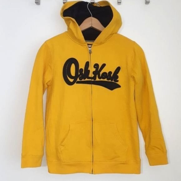 OshKosh B'Gosh Yellow Full Zip Hoodie Navy Blue Logo Boys Size 14 - Picture 2 of 8